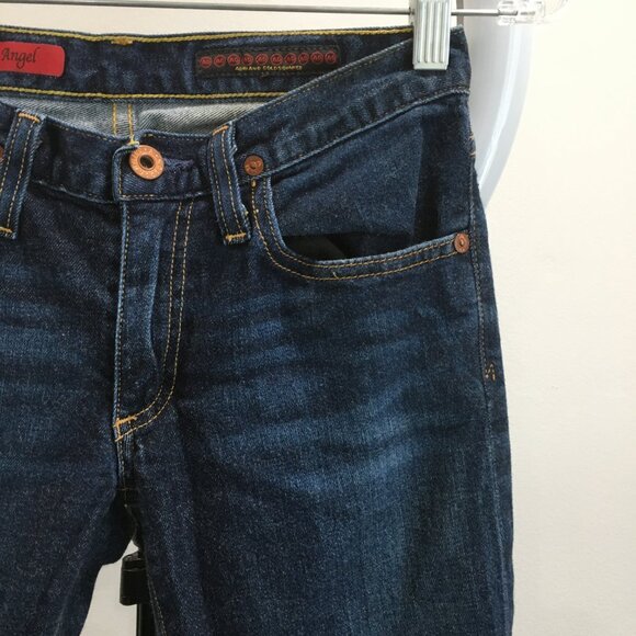 AG ADRIANO GOLDSCHMIED Dark Wash THE ANGEL 5 Pocket Slight Flare Leg Jeans - Picture 6 of 10